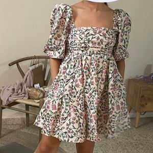 Abercrombie & Fitch Floral Print Emerson Poplin Puff Sleeve Babydoll Dress